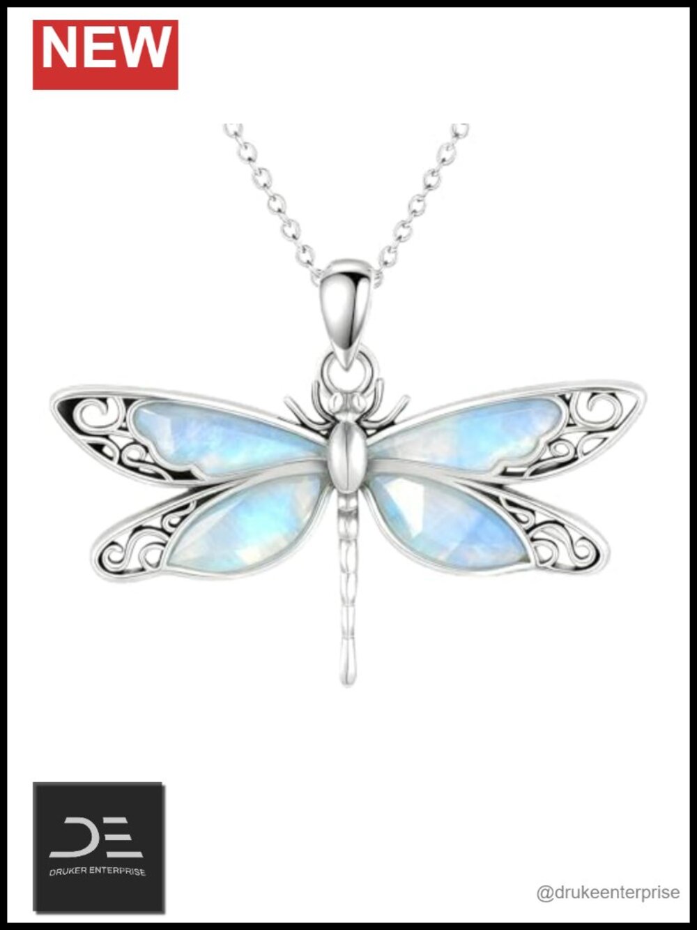 Sterling Silver Dragonfly Turquoise Inlay Necklace Moonstone Women Jewelry